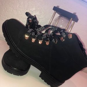 Black and Gold Guess Combat Boots